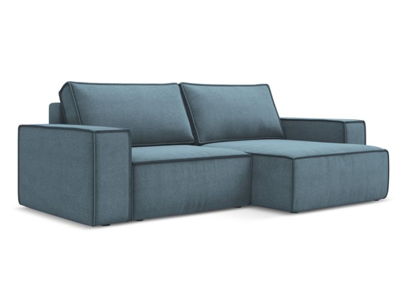 Narożnik prawostronny z funkcją spania LaMiaSofa LIVORNO z tkaniny strukturalnej 257x148 cm jasny niebieski 1 szt.