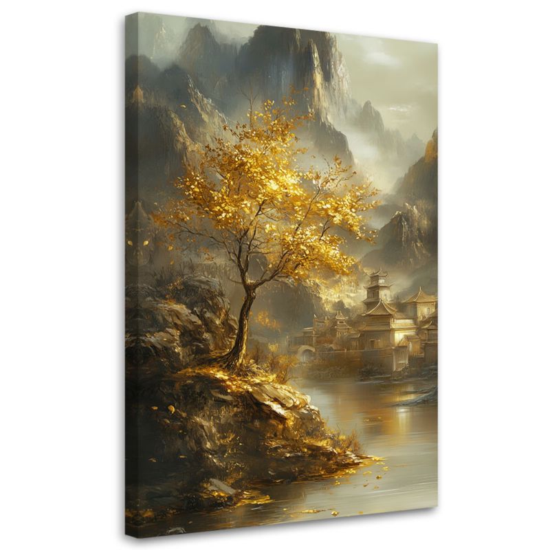 Obraz na płótnie Feeby Pejzaż Góry Złote Drzewo 60x90cm 1szt
