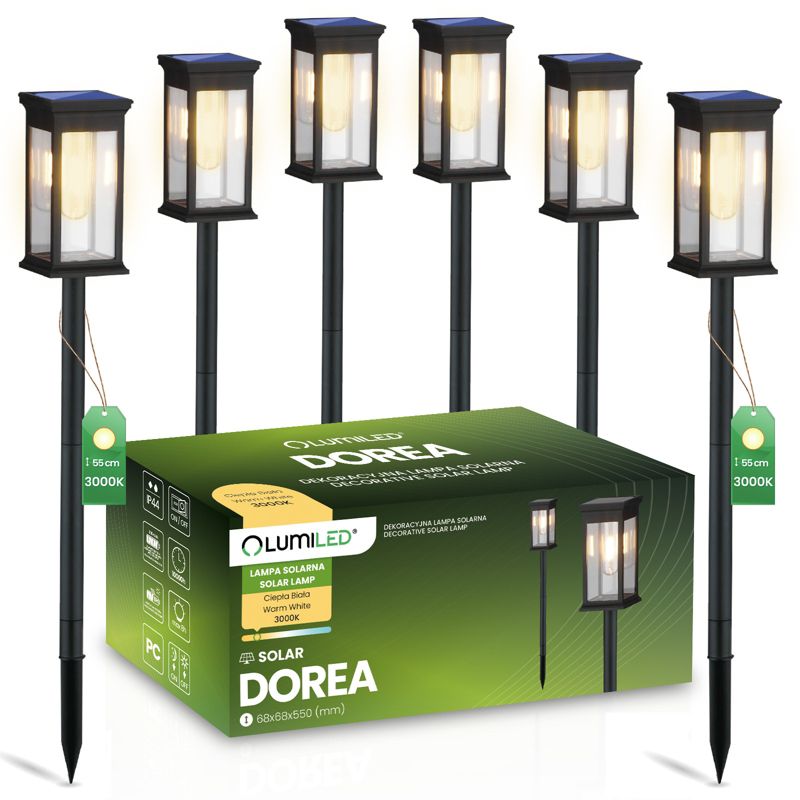 Lampa Solarna Lumiled LED Dorea Ogrodowa Zewnętrzna Wbijana IP65 Ozdobna Lampka Słupek 6 szt.