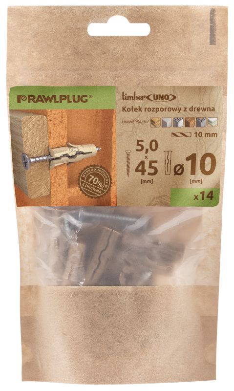 Kołek uniwersalny Rawlplug Timber Uno z wkrętem 10 x 36 mm 14 szt.