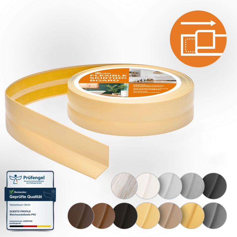 Listwa wykończeniowa PCV 15x15mm, QUEST, samoprzylepna, elastyczna, miękka taśma dekoracyjna, krem, 5m
