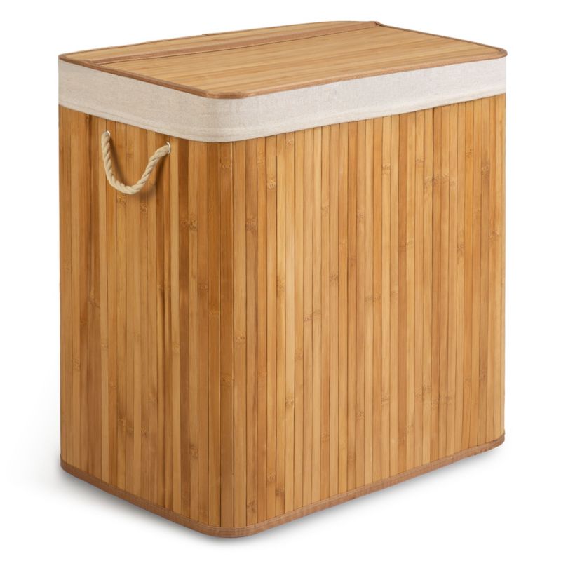 Kosz na pranie Massido 150l bambusowy trzykomorowy z pokrywą 61x62x42 cm naturalny beżowy 1 szt.