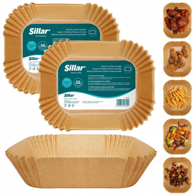 Wkład do frytkownicy beztłuszczowej, Sillar, papierowy, do pieczenia, 22x14cm, kwadratowe, 100szt