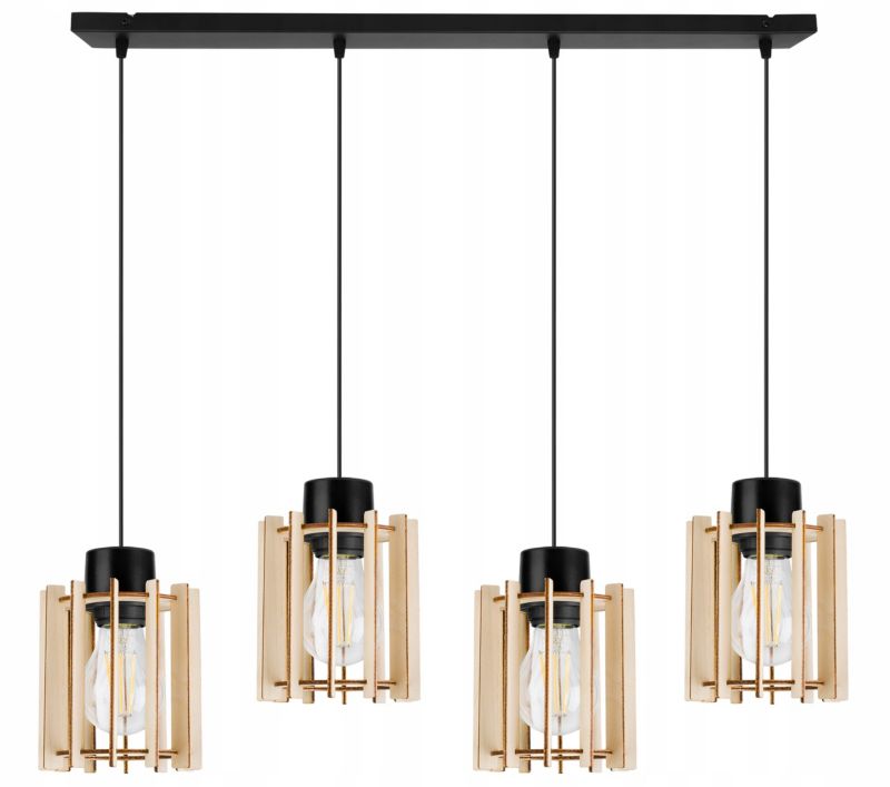 Lampa sufitowa wisząca Light Home LH Timber 4x E27 60W klosz tuba czarny 1szt.