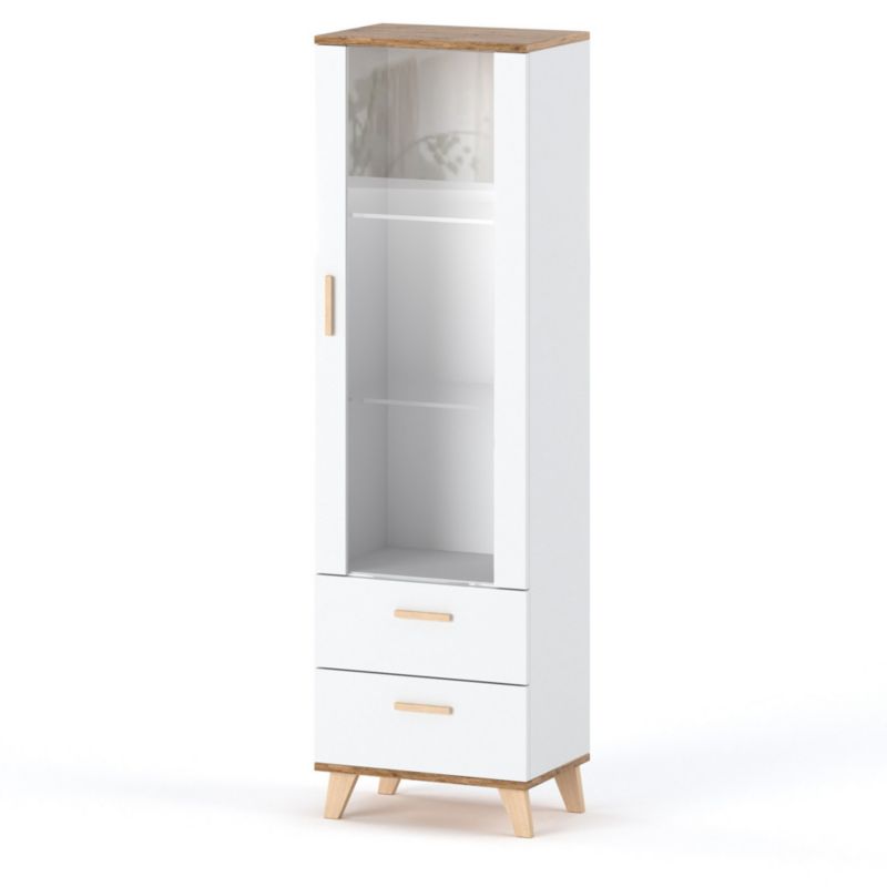 Szafa Hurtownia-Mebli Szuflady 2 Witryna Olivier 40cm Biały Mat Biały Mat 40x40x175 cm 1szt.