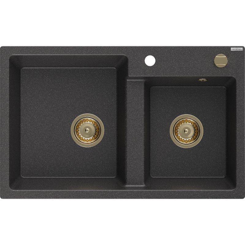 Zlewozmywak wpuszczany Mexen Tomas 2-komorowy czarny nakrapiany 800x500 mm 6516802000-76-G