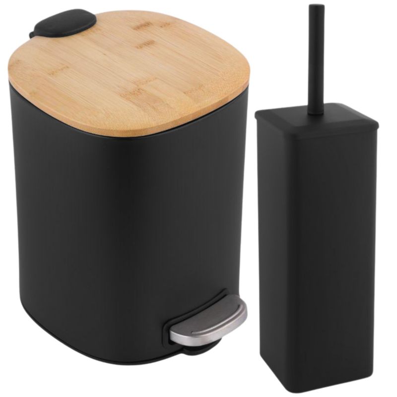 Zestaw Łazienkowy OSTI FONTI - Yoka Home: Kosz na śmieci i Szczotka do cała czarna - 1 szt.