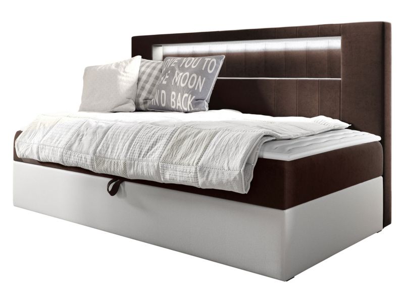 Łóżko kontynentalne MIRJAN 24 Gold Junior 2 100x200 biała ekoskóra/palona kawa 1 szt.