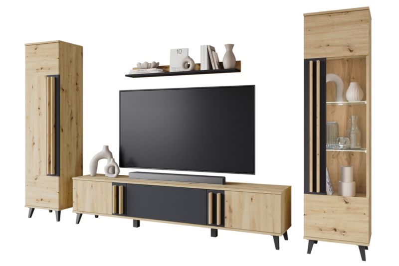 Meblościanka MINIO go for it HURON II dąb artisan/czarny z oświetleniem LED, 1 szt.