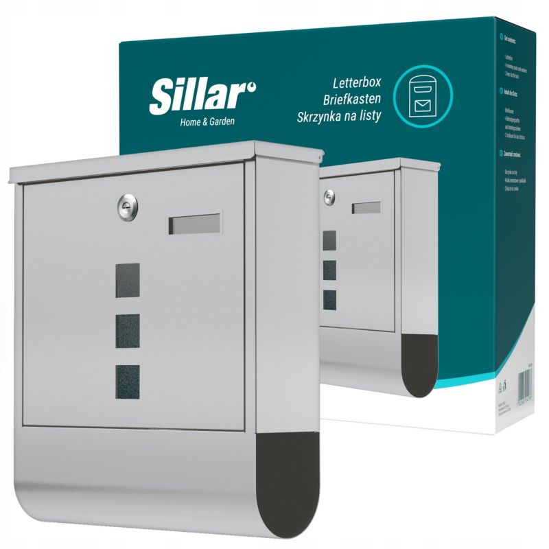 Skrzynka na listy Sillar z okienkiem adresowym tubą na gazety format A4 stal ocynkowana srebrna 10x30,5x33,5 cm 1 szt.