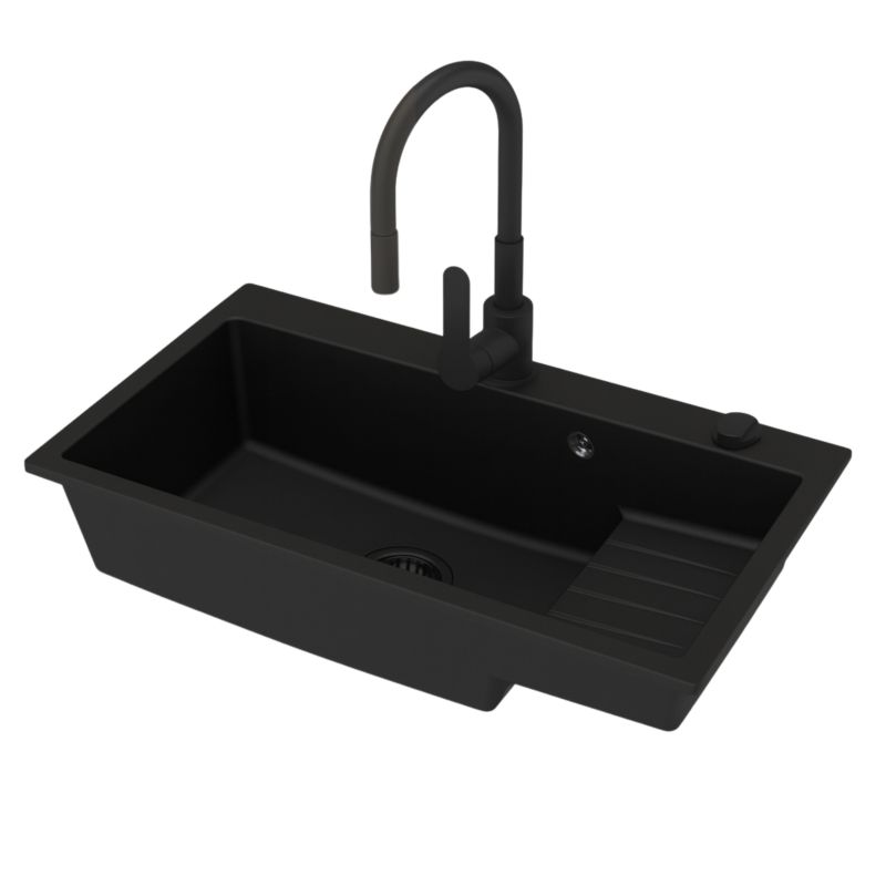 Zlewozmywak Granitowy Z Ociekaczem Grano Zestaw Zlew Bateria Syfon automatyczny kpl.