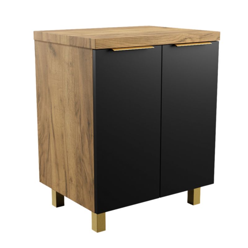 Szafka Łazienkowa SKXMeble Regał Stojąca Pod Umywalkę Mila Złoty Craft i Czarne Fronty Uchwyty Krawędziowe Złote 75x90x47 1szt.