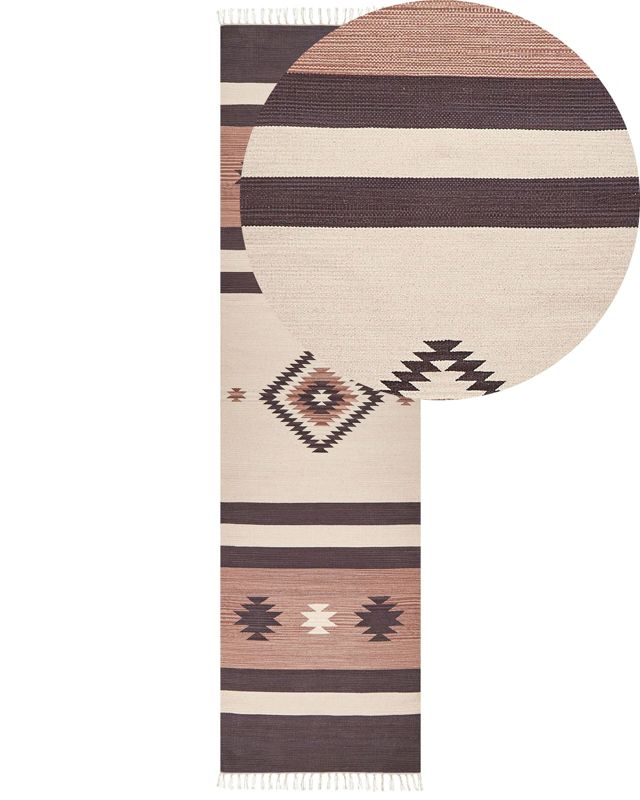 Dywan bawełniany kilim 80 x 300 cm beżowo-brązowy Aragats 1 szt.