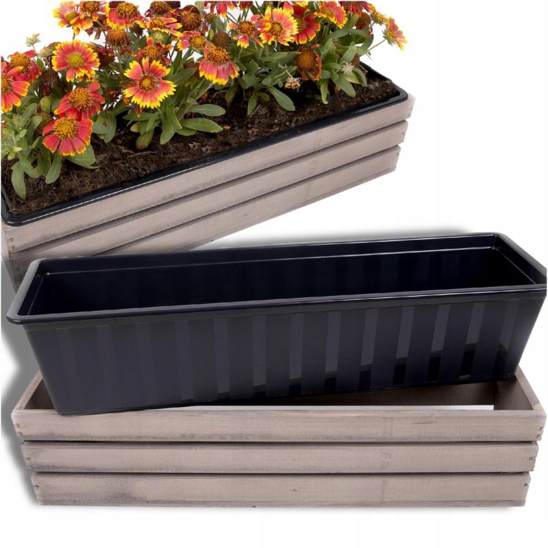 Skrzynka balkonowa Eco Deco 60 cm drewno świerkowe plastikowy wkład impregnacja 1 szt.