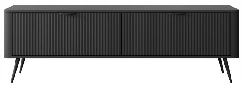 Szafka RTV Furnidea 163 cm czarna mat z frezowanymi frontami czarne nóżki LANTE 1 szt.