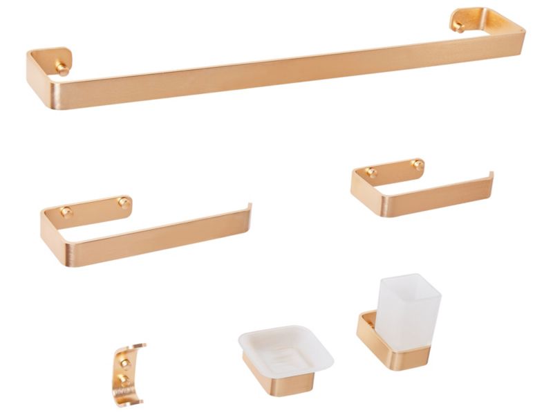 Zestaw akcesoriów toaletowych 6 elementów Zorritos Z uchwytami i haczykami na ręczniki Metal Złoty 1 kpl