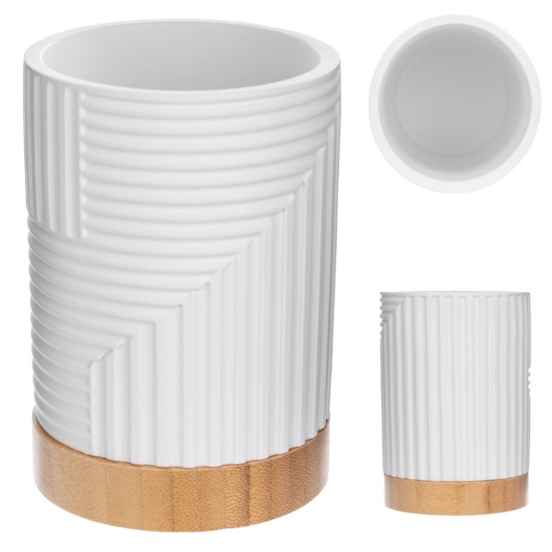 Kubek Łazienkowy KADAX Na Szczoteczki Pojemnik Biały Organizer Z Bambusem Okrągły 1 szt.