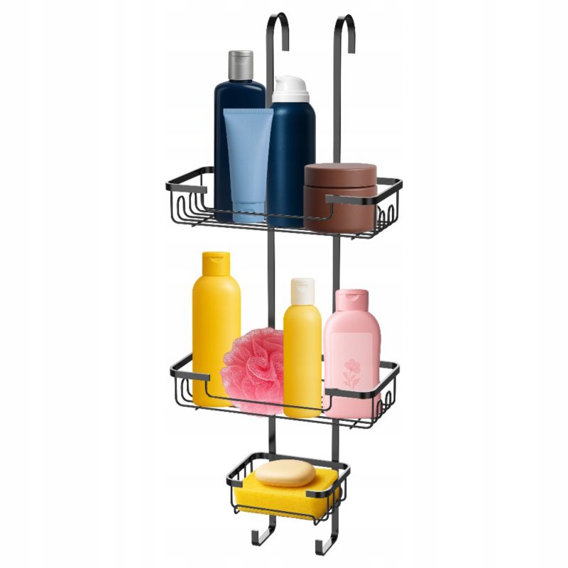 Półka prysznicowa Rodeno zawieszana na kabinę czarna pojemna 1 szt.