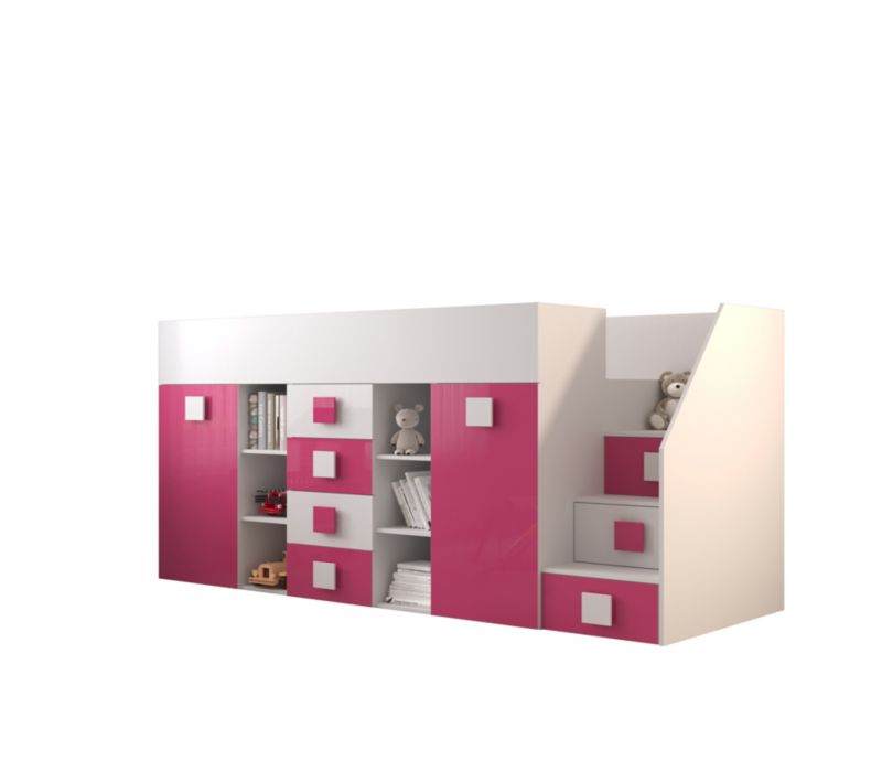 Łóżko piętrowe Antresola Abiks TOLEDO 3 P biały + różowy 1 szt.