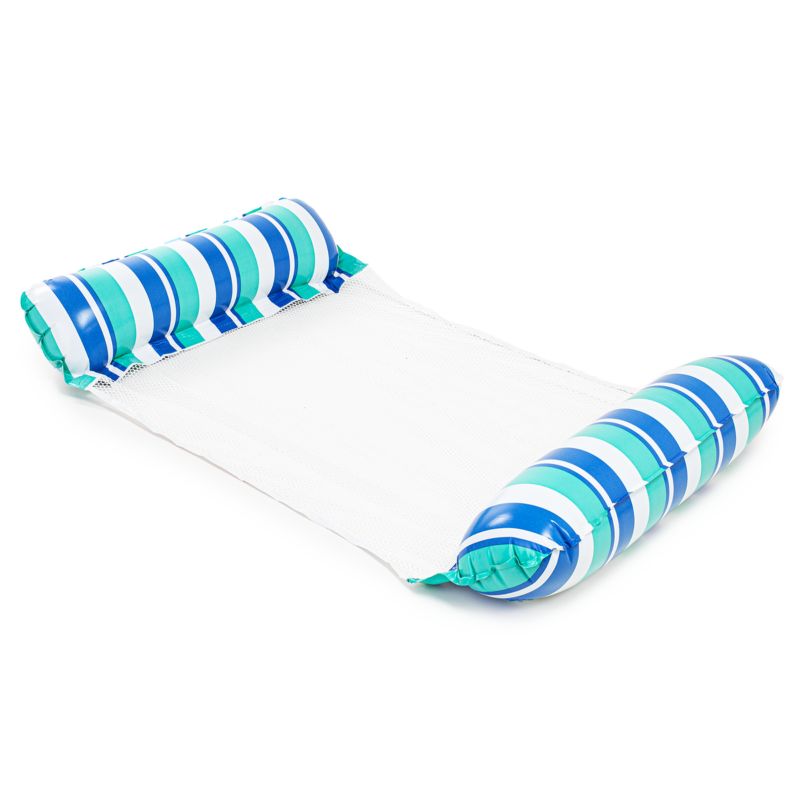 Materac dmuchany Be-active.pl ponton do pływania plażowy z siatką niebieskie paski 1szt