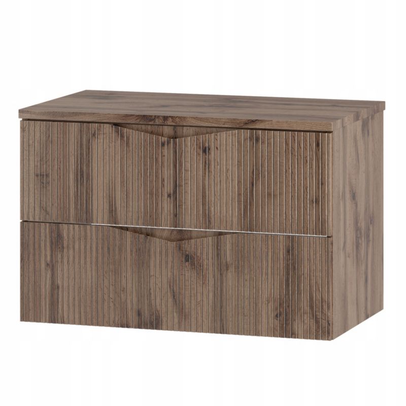 Szafka pod umywalkę z blatem Furnidea 80 cm wisząca dąb wotan ryflowane fronty zestaw CLEO 1 szt.