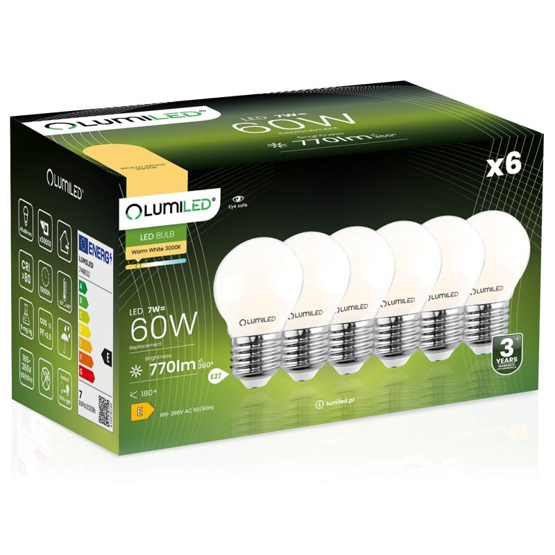 Żarówka LED LUMILED E27 P45 7W 806lm 3000K 360st FILAMENT 6 szt.