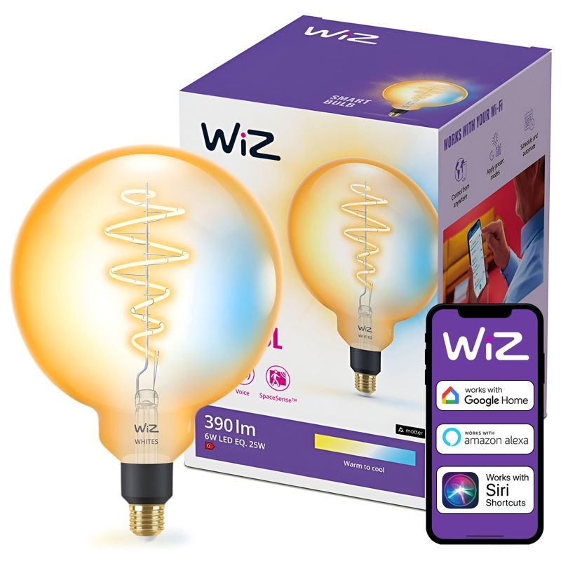 Żarówka LED WiZ E27 Kula G200 6W 390lm 2000-5000K TW Filament Amber Inteligentna Smart WiFi Bluetooth Aplikacja 1 szt.