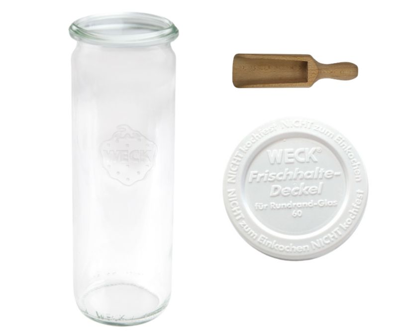 Słoik MODO24 Weck 600 ml fi 60 cylinder plastikowe wieko miarka 1 kpl.