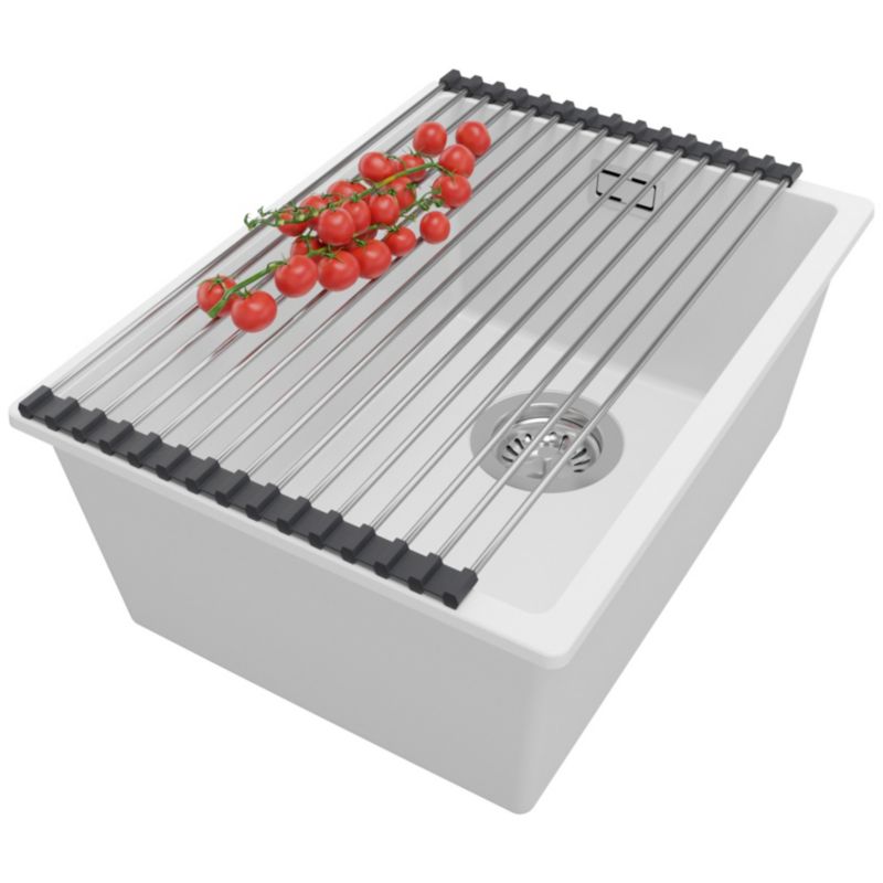 Zlewozmywak Londyn Slim PRIMAGRAN Nablatowy 36x47cm do szafki od 40cm z Syfonem i Dodatkiem Biały 1 szt.