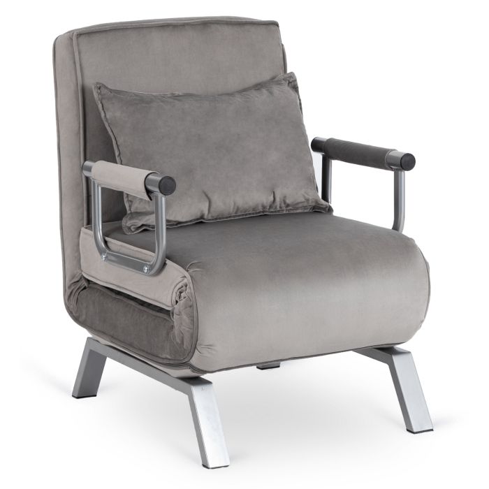 Fotel Mebel Elite BART Rozkładany Do Spania Salonu Leżanka Jednoosobowa Welurowa Szary 1 szt