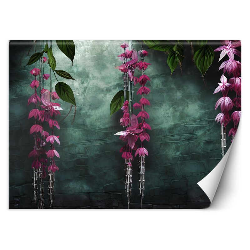 Fototapeta Feeby Wiszące Liście i kwiaty na zielonym tle 200x140 1 szt