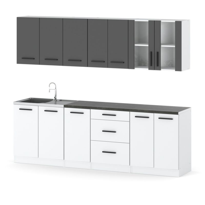 Zestaw Kuchenny Hurtownia-Mebli Z Blatem Kuchnia Remino 260cm Biały Mat Szary Mat/Biały Mat 260x47x145 cm 1szt.