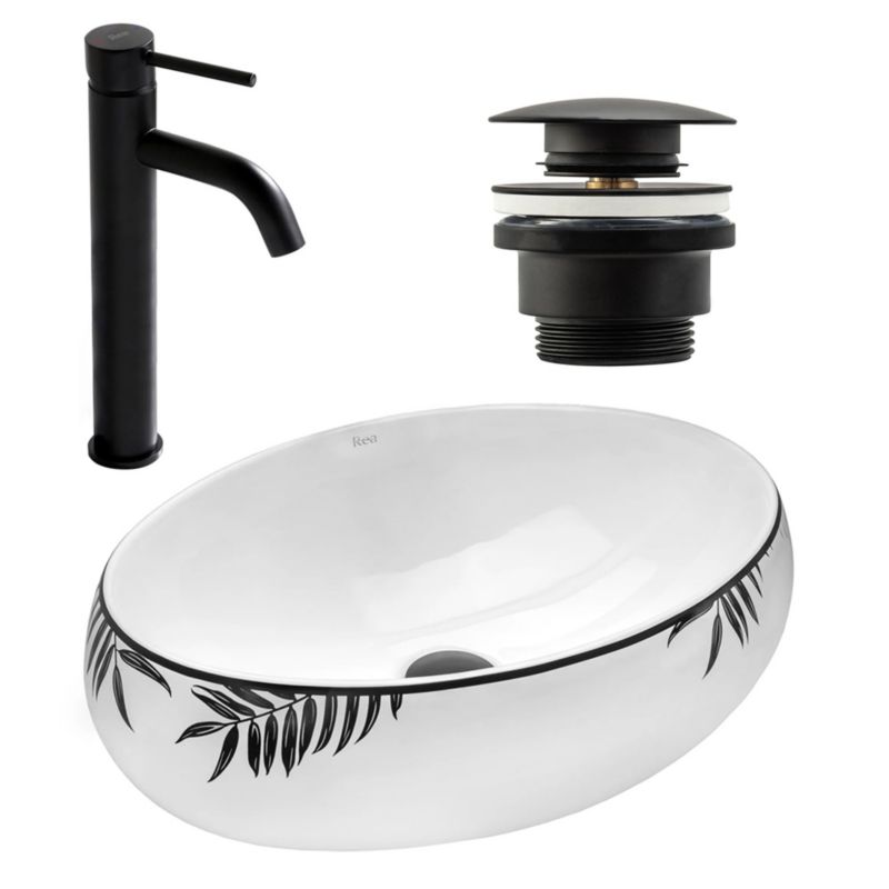 Umywalka Nablatowa Rea Shila Owalna Czarny 46,5X31X15Cm 1 Szt