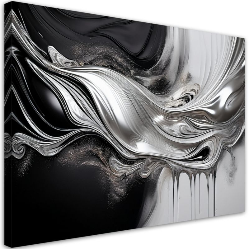 Obraz na płótnie Feeby Czarno Srebrna Abstrakcja 3D 90x60cm 1szt