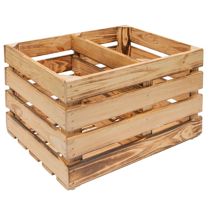 Drewniana skrzynka 4iQ Group 50x40x30cm naturalna z przegrodą na kółkach 1szt.