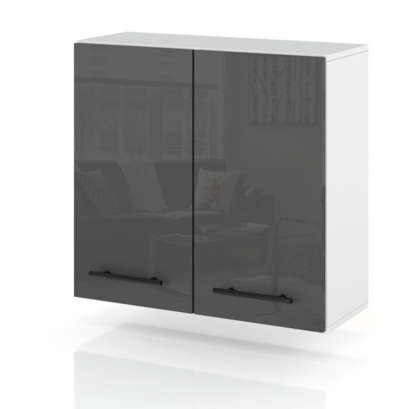 Szafka Kuchenna Hurtownia-Mebli Wisząca W80 sPremium 80cm Biały Mat Szary Połysk 80x32x72 cm 1szt.