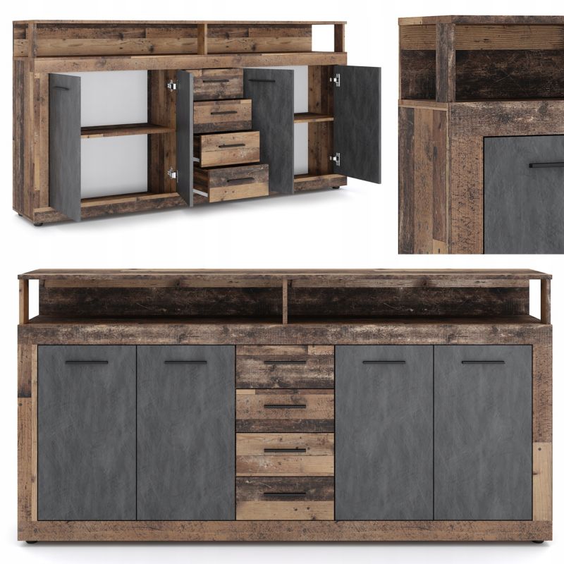 Komoda BLAGO Mebel Elite z Szufladami Duża Do Salonu Przedpokoju Dąb Grafit 1 szt