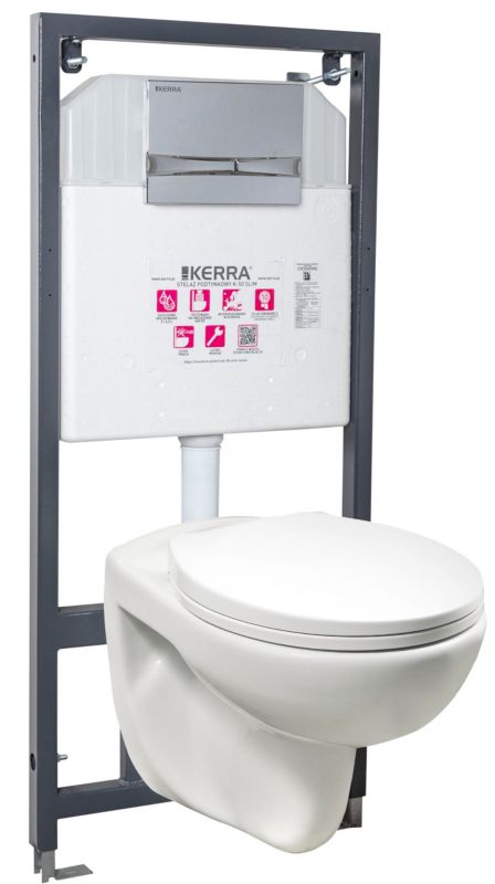 Zestaw podtynkowy WC Kerra z miską bezkołnierzową Doris i przyciskiem Adriatic chrom, 1 szt.