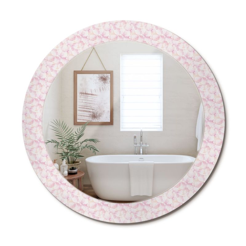 Lustro Okrągłe z Nadrukiem ArtPrintCave 70 cm Płatki Kwiatów Ozdobna Rama Szklana z Printem do Łazienki 1 szt.