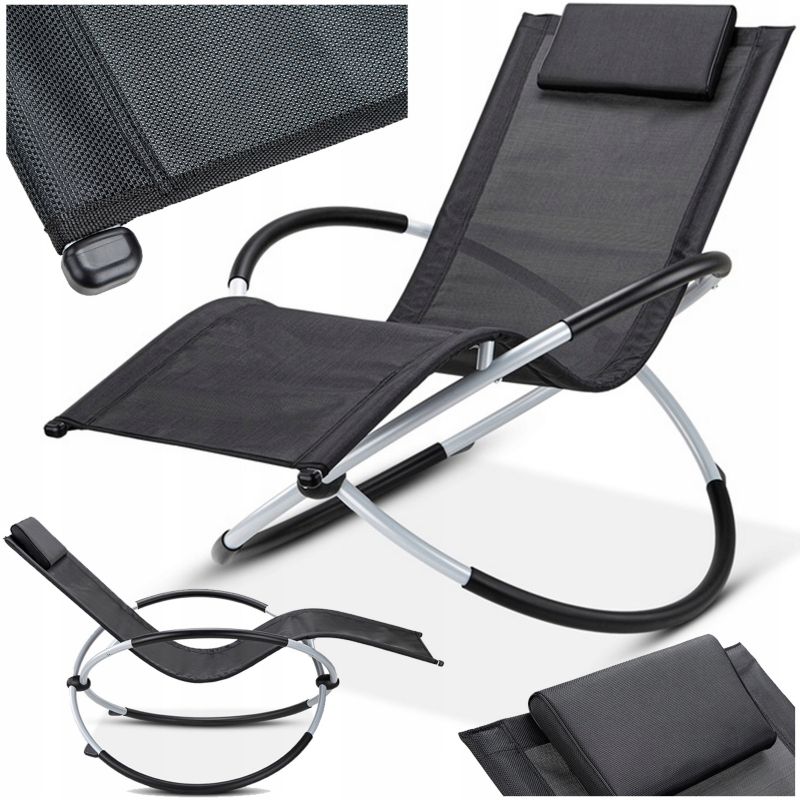 Leżak Ogrodowy Focus Garden Bujany 3w1 Galaxy Składany Wygodny Fotel na Balkon Czarny 1 szt