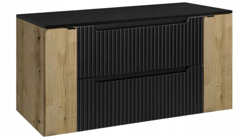 Szafka pod Umywalkę Furnidea 120 cm Wisząca z Blatem Dąb Czarna Ryflowane Fronty 2D2S 1 szt.