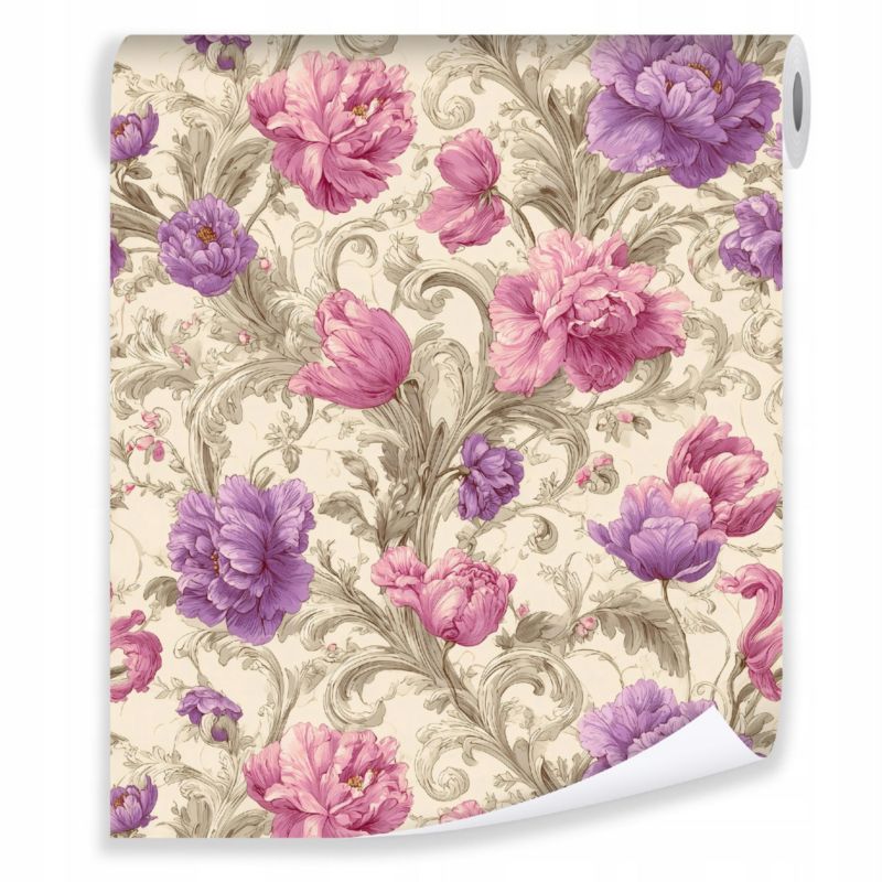 Tapeta WALLARENA Do Sypialni Salonu Na Flizelinie Kwiaty Vintage Abstrakcja Różowy 50x1000 cm T16252VE 1 szt.
