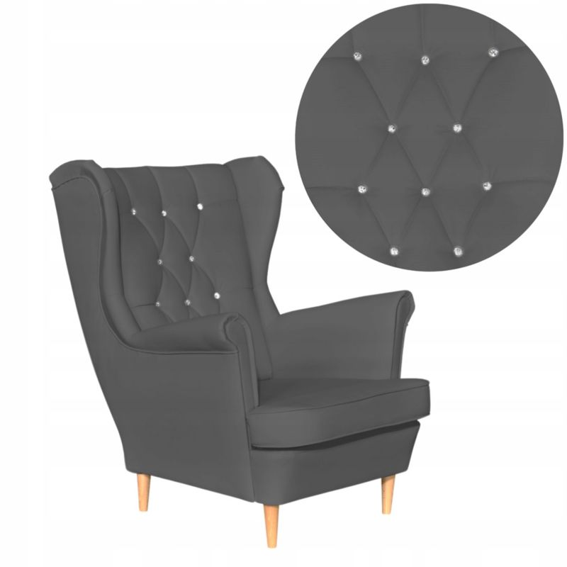 Fotel uszak do salonu eko skóra Family Meble Gaja szary 1szt