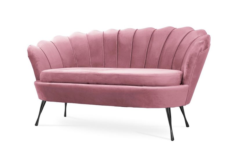 Sofa tapicerowana Bettso Muszelka na czarnej nodze wygodna w stylu glamour różowy 1szt.