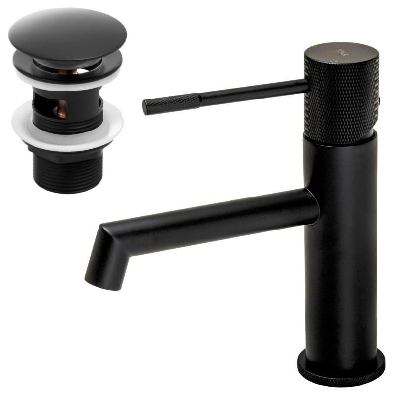 Zestaw bateria umywalkowa stojąca i korek klik-klak czarny lof- Yoka