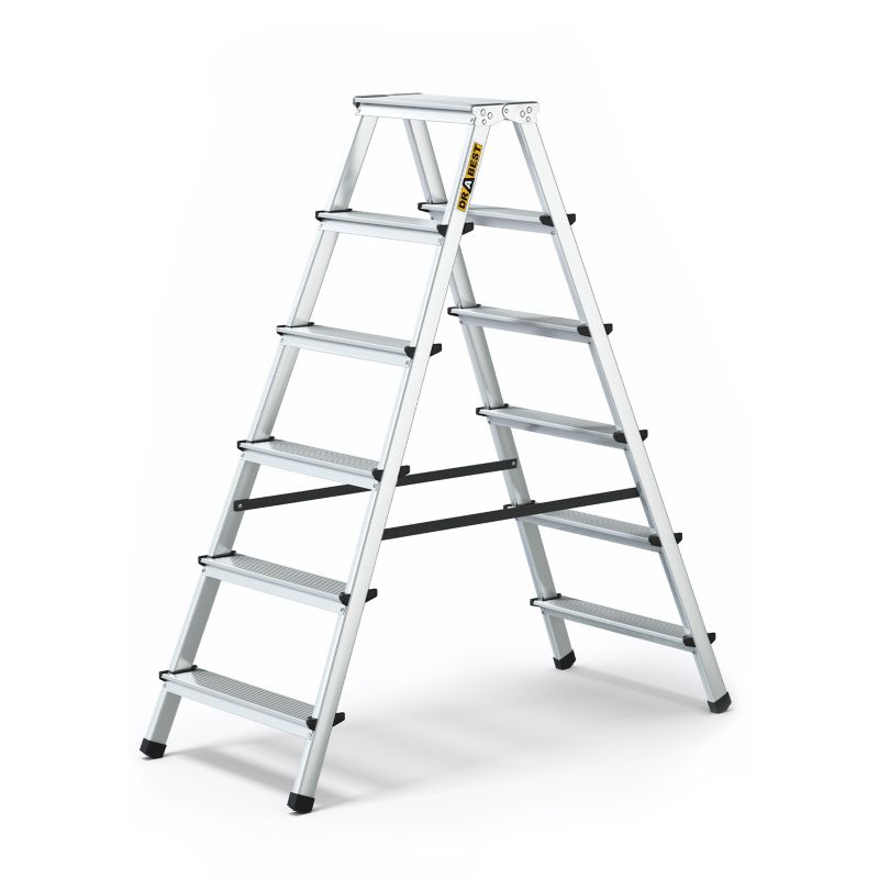 Drabinka aluminiowa dwustronna DRABEST 2x6 stopni, schodki składane domowe, 1 szt.