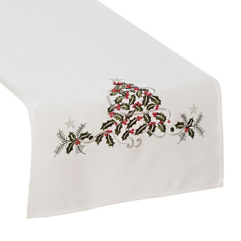 Bieżnik Z Haftem Zielony Urok Markizeta Poliester Biały 40X160 Cm 1 Szt.