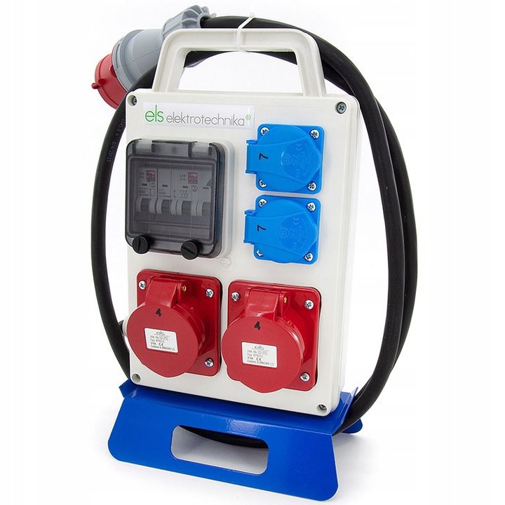 Rozdzielnica przenośna ELS Elektrotechnika 4PO21C21C0W2 2x230V 2x16A/5 zabezpieczona, wtyczka 16A/5, 2m kabel, na stojaku, 1 szt.