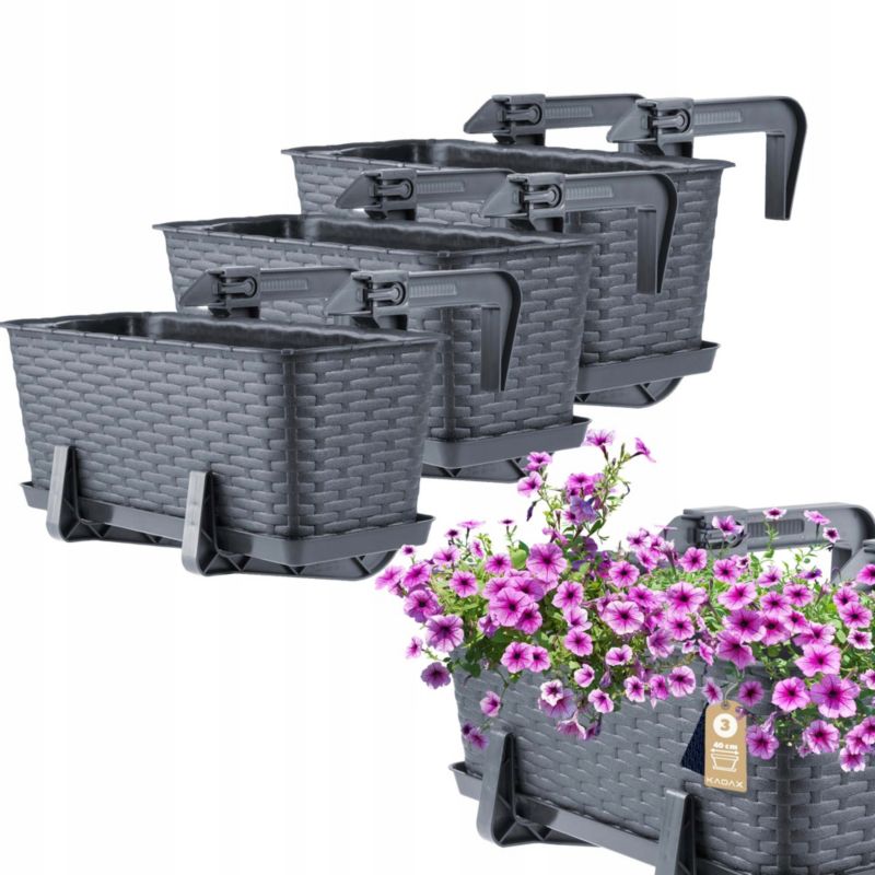 Skrzynka Balkonowa KADAX 3x 40cm Uchwyty Grafitowa 1szt.