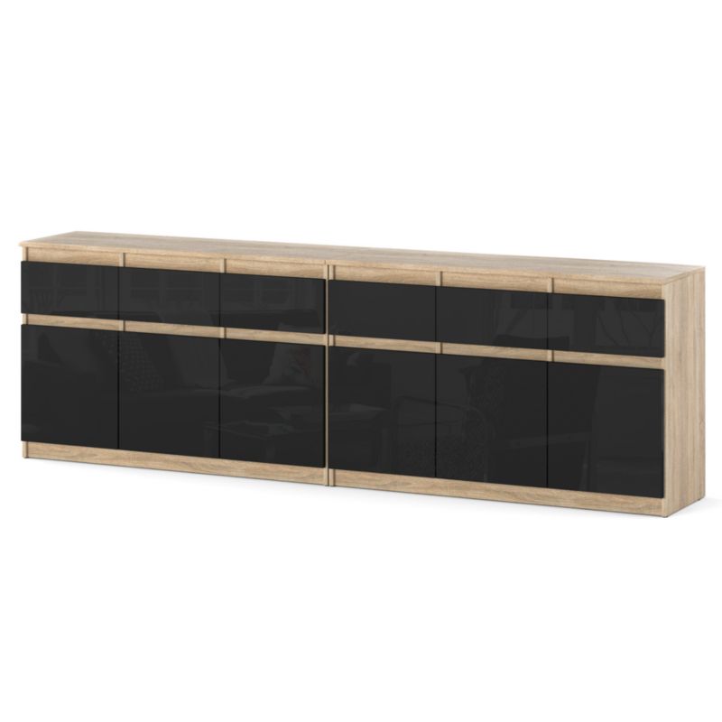 Komoda Hurtownia-Mebli Szuflady 6 Olia Best 240cm Dąb Sonoma Czarny Połysk 240x35x75 cm 1szt.